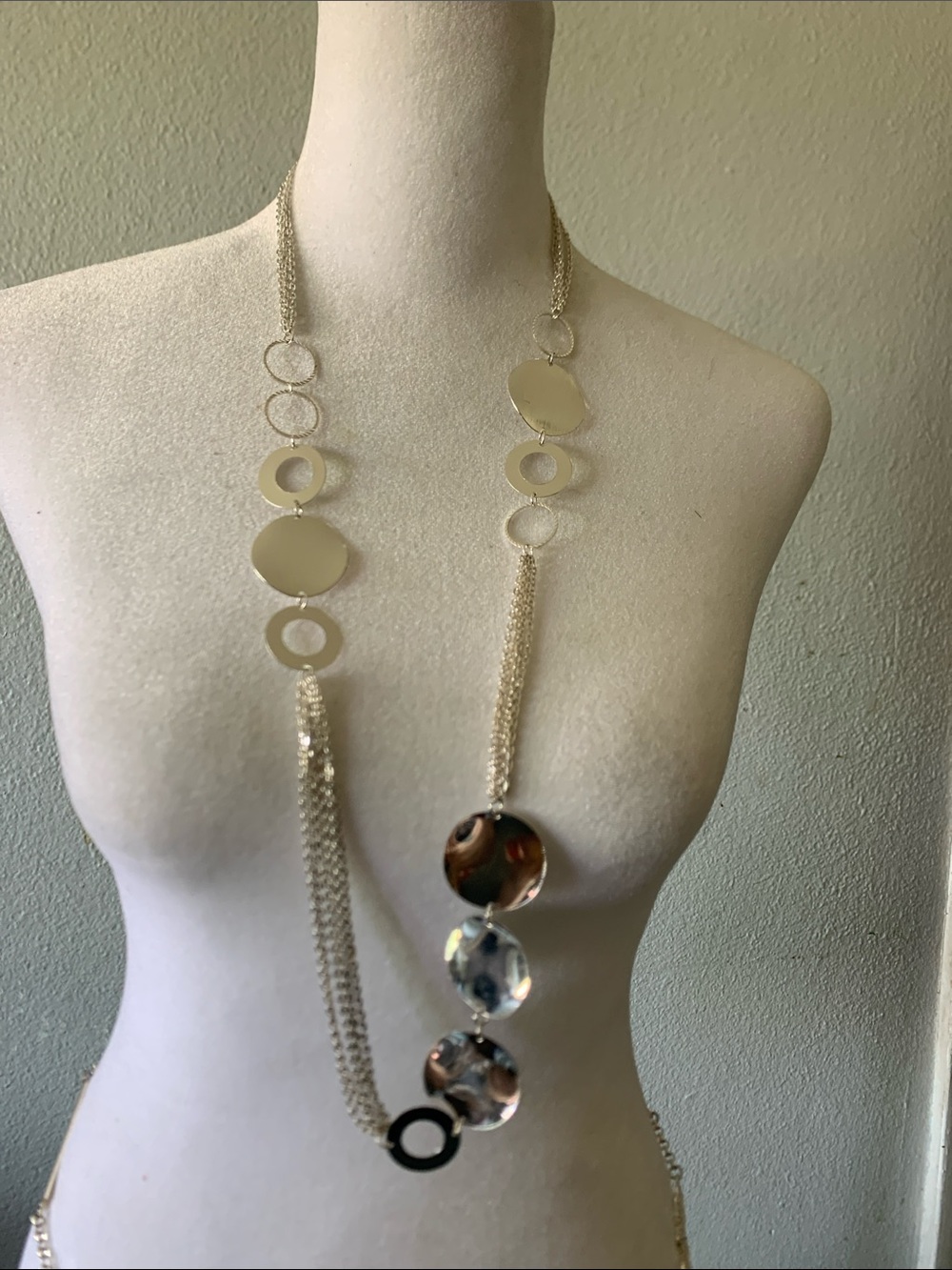 NWOT Silver Tone Long Circle Link Statement Necklace - Women Jewelry
